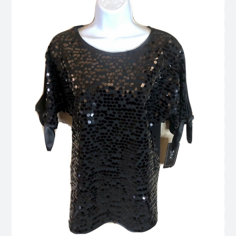 Prelude Black Sequin Short Sleeve Blouse